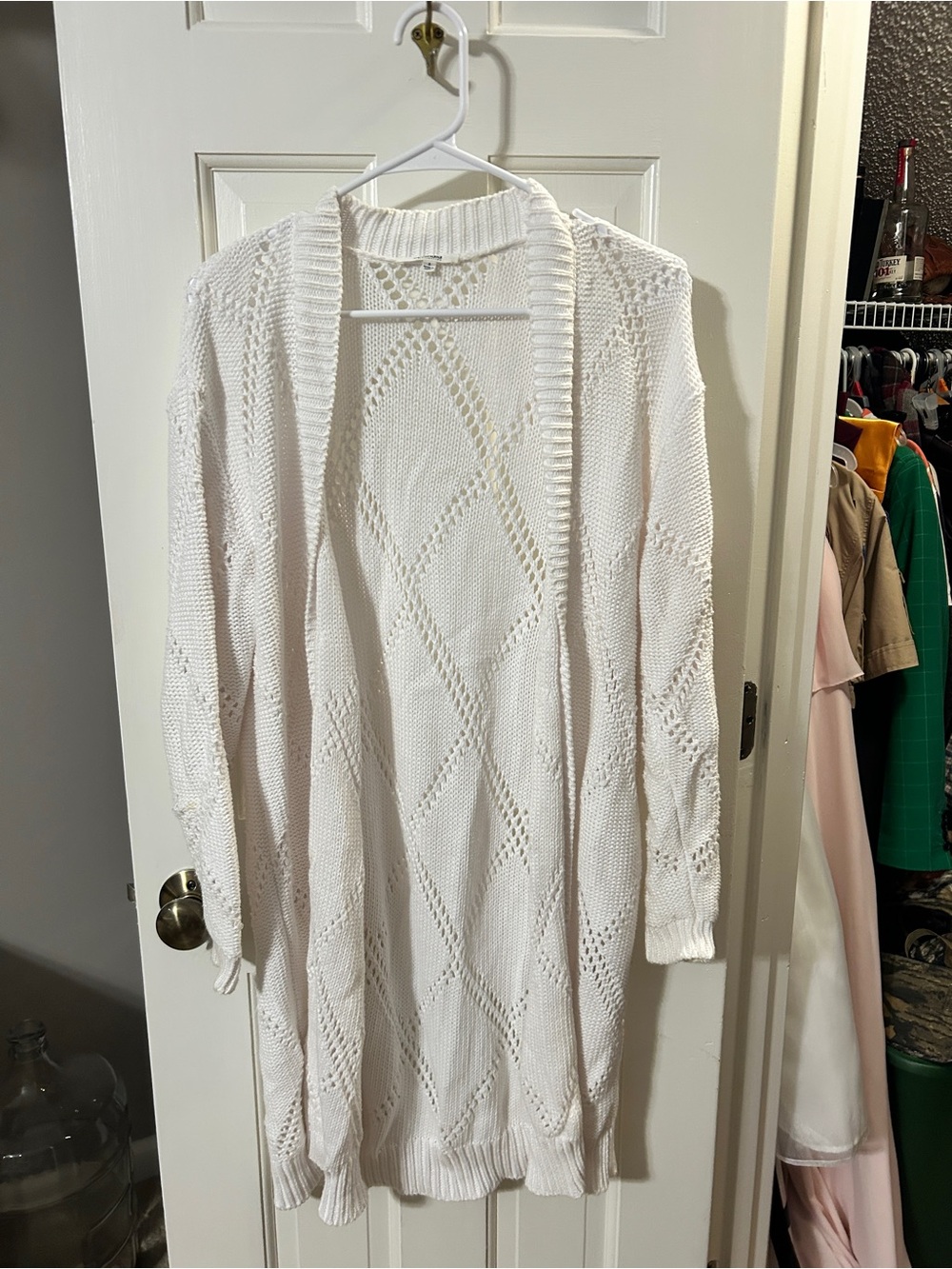 Splendid White Open-Knit Long Cardigan